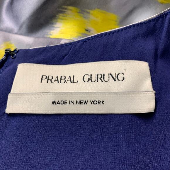 PRABAL GURUNG Size 10 Blue Yellow Cotton Silk Print A-Line Dress - Picture 5 of 6